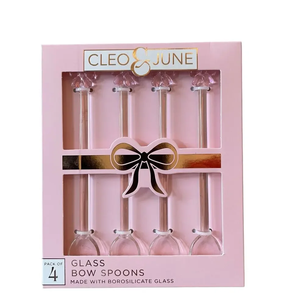 Cleo & June Glass Pink Bow Spoons Set of 4 NEW